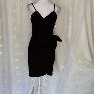 Black Spaghetti Strap Wrap Sheath Dress